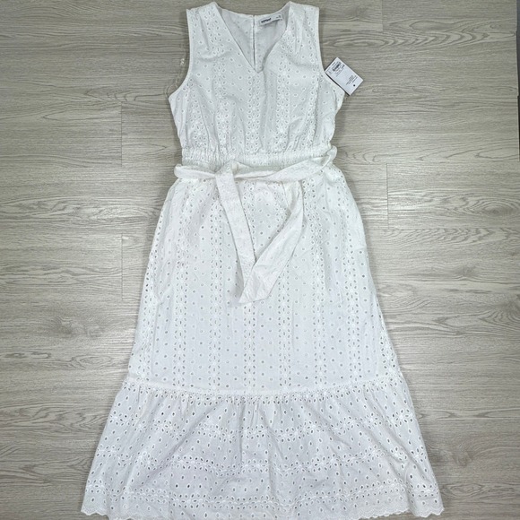 Sonoma Goods For Life Dresses & Skirts - Sonoma Women's Midi Dress White Eyelet Cotton Sleeveless Tie Waist XS NWT